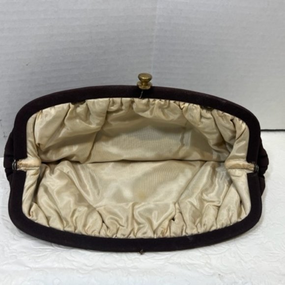 VTG 1950's Rich Dark Brown Evening Clutch Kiss Lock Latch Handbag 10x5.5" - Picture 7 of 10